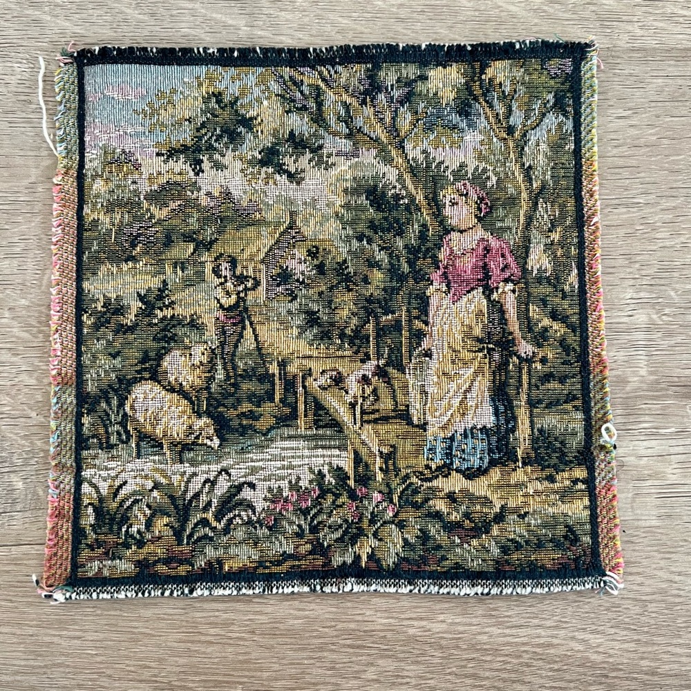 Vintage Needlepoint Classic Made in France Square Tapestry Fabric Garden 7” x 7”